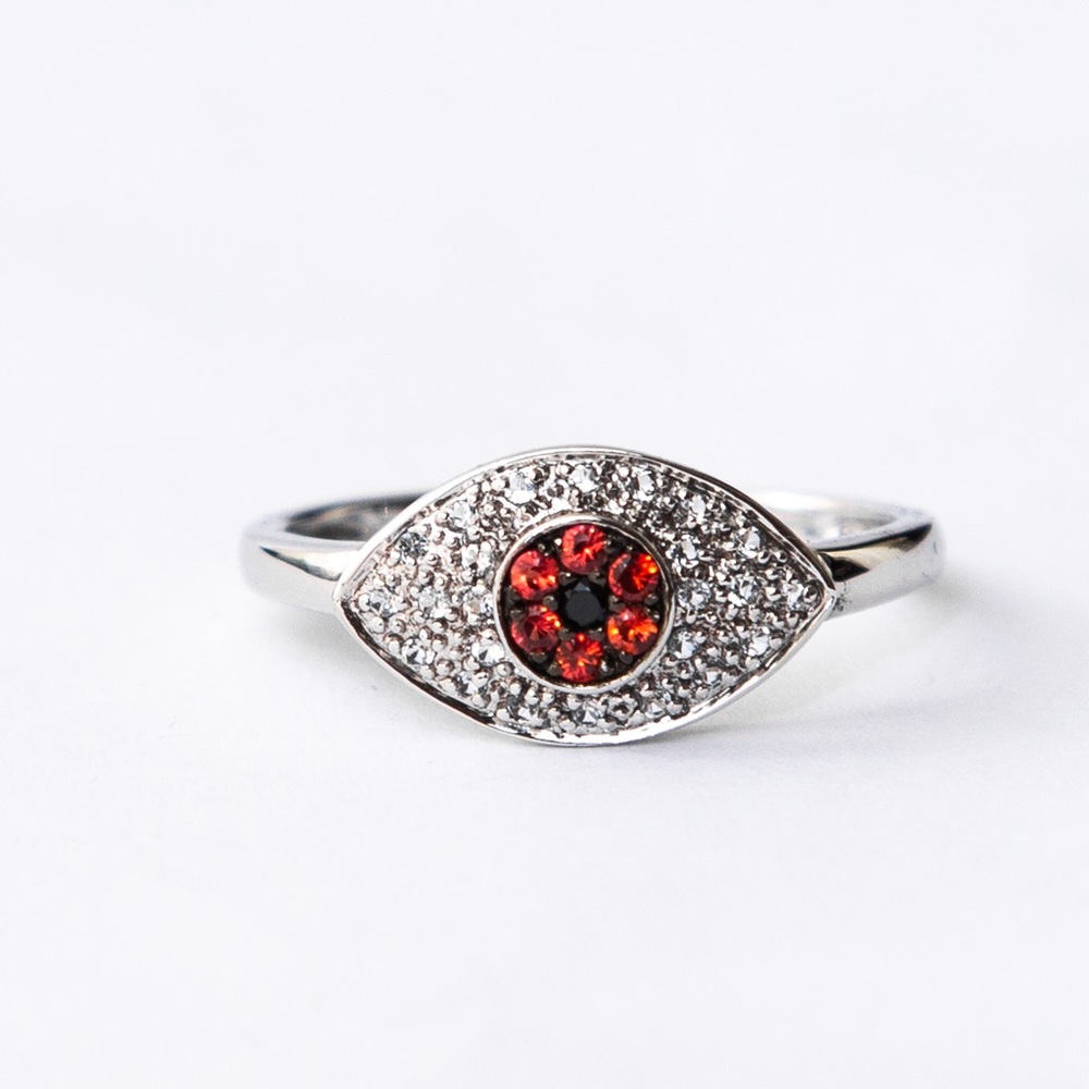 Rarities by Carol Brodie evil eye ring white topaz & red sapphire 10